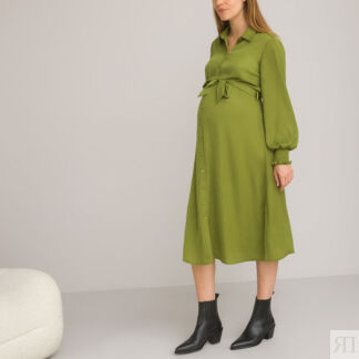Платье-рубашка Для периода беременности с длинными рукавами 48 зеленый