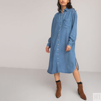 Платье-рубашка Длинное с длинными рукавами 40 синий