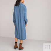 Платье-рубашка Длинное с длинными рукавами 40 синий