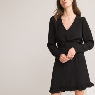 Платье Расклешенное короткое с длинными рукавами 56 черный