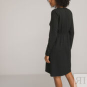 Платье Расклешенное короткое V-образный вырез длинные рукава 40 черный