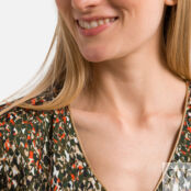 Блузка с V-образным вырезом с длинными рукавами и принтом  S оранжевый