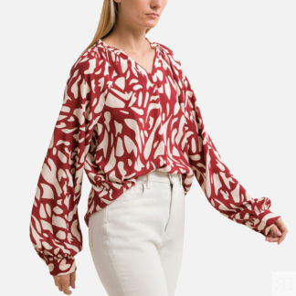 Блузка с длинными рукавами с принтом   S красный
