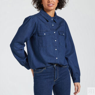 Рубашка из джинсовой ткани с длинными рукавами  XS синий