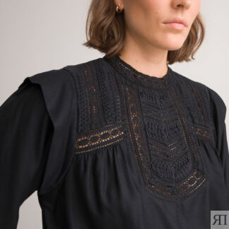 Блузка с круглым вырезом длинные рукава  44 (FR) - 50 (RUS) черный