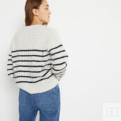 Пуловер в полоску с витым узором из смешанной альпаки  XL белый
