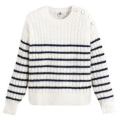 Пуловер в полоску с витым узором из смешанной альпаки  XL белый