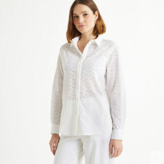 Блузка с английской вышивкой и длинными рукавами  54 (FR) - 60 (RUS) белый