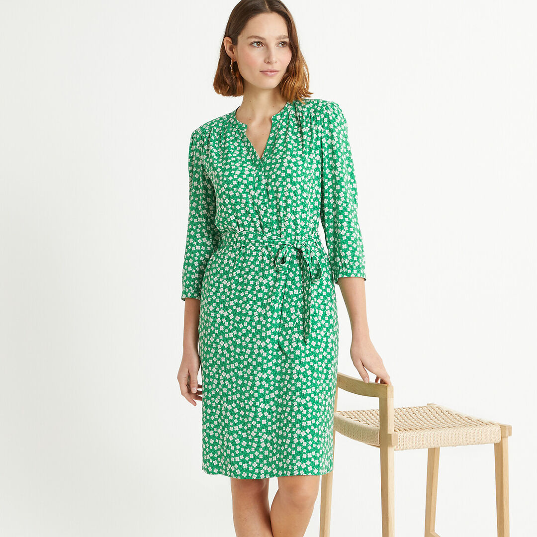 Платье-миди прямого покроя с цветочным принтом  50 зеленый