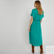 Платье длинное расклешенное пояс на резинке со сборками  58 зеленый