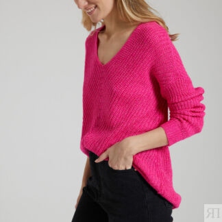 Пуловер из плотного трикотажа V-образный вырез  M розовый
