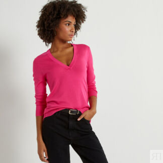 Пуловер базовый с V-образным вырезом  XL розовый