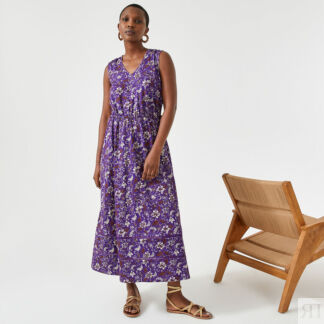 Платье длинное расклешенное с цветочным принтом  60 фиолетовый