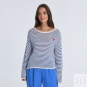 Пуловер В матросском стиле с вышитым сердечком на груди XS синий