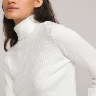 Пуловер Базовый с высоким воротником рифленый трикотаж S белый