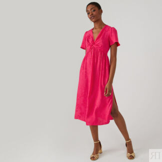 Платье длинное с эффектом запаха из жаккарда  40 розовый