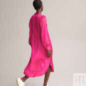 Длинное Платье-рубашка с длинными рукавами 52 розовый