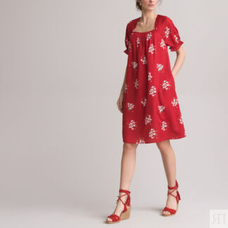 Платье-миди Расклешенное с цветочным принтом 44 красный
