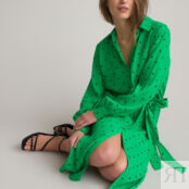 Платье-рубашка Длинное длинные рукава с напуском 42 зеленый