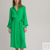 Платье-рубашка Длинное длинные рукава с напуском 42 зеленый