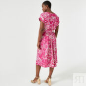 Платье-миди расклешенное с цветочным принтом  56 розовый