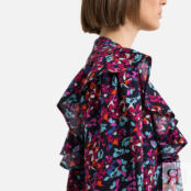 Платье С воротником-стойкой длинные рукава цветочный принт XS разноцветный