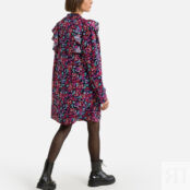 Платье С воротником-стойкой длинные рукава цветочный принт XS разноцветный