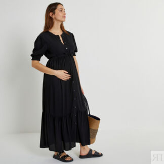 Платье длинное на пуговицах для периода беременности  42 черный