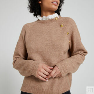 Пуловер из пышного трикотажа воротник с вышивкой  XL каштановый