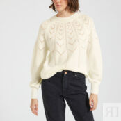 Пуловер короткий из ажурного трикотажа  M белый