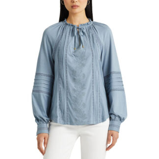 Блузка С вышивкой и длинными рукавами L синий