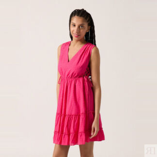 Платье Из хлопка с вышивкой гладью V-образное декольте на спинке 42 розовый