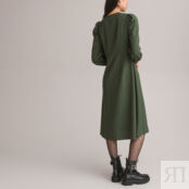 Платье С V-образным вырезом с длинными рукавами жаккардовая ткань 48 зелены