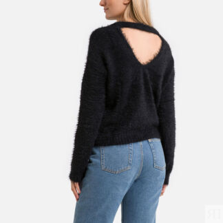 Пуловер из трикотажа с начесом круглый вырез  M черный