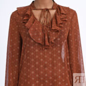Блузка из вуали с принтом и воланами  XS каштановый