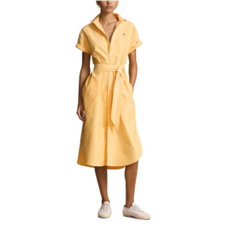 Платье-рубашка с короткими рукавами длина миди  M желтый