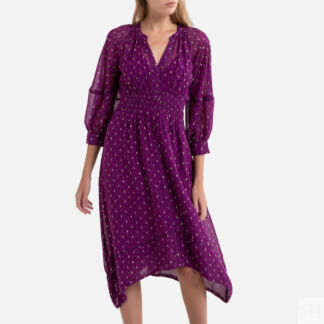 Платье С рисунком оборками и асимметричным низом CYANA 1(S) фиолетовый