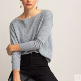 Пуловер С вырезом-лодочкой из кашемира тонкий трикотаж XXL серый