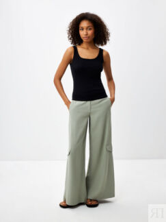 Широкие брюки с карманами (зеленый, M) sela