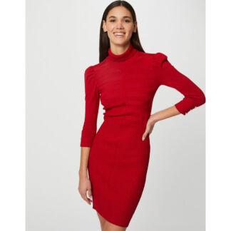 Платье Из тонкого трикотажа с высоким воротником M красный