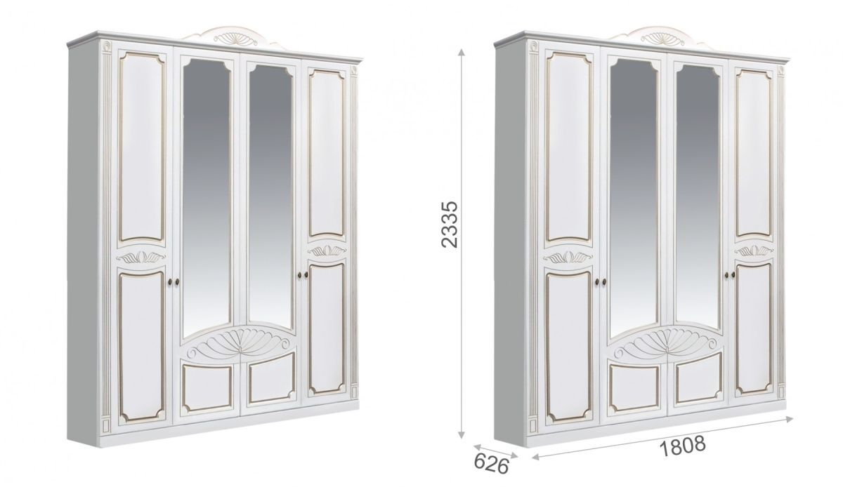 Шкаф «Амелия» 4 дв. Белый патина золото фото 1
