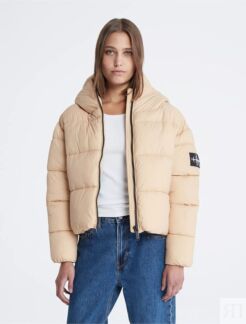 Куртка Calvin Klein Boxy Hooded Puffer, бежевый