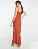 Платье макси цвета ржавчины ASOS DESIGN Bridesmaids с атласным округлым выр 119409791 фото 2