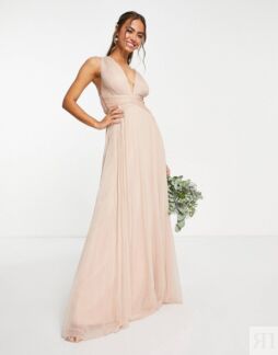 Розовое платье макси с драпировкой на лифе ASOS DESIGN Bridesmaid