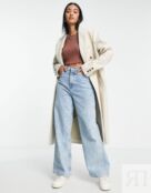 Овсяное длинное двубортное пальто Topshop 115435416 фото 1