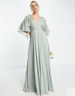 Оливковое платье макси со сборками на лифе и драпировкой ASOS DESIGN Brides