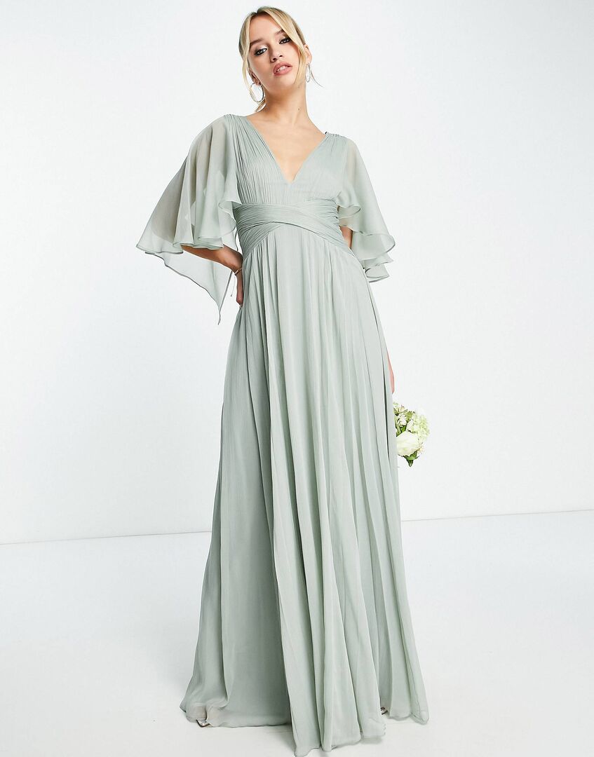 Оливковое платье макси со сборками на лифе и драпировкой ASOS DESIGN Brides 119430887 фото 1