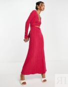 Платье макси трикотажное с длинными рукавами ASOS DESIGN, розовый 119920604 фото 1