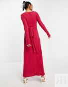 Платье макси трикотажное с длинными рукавами ASOS DESIGN, розовый 119920604 фото 2