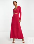 Платье макси трикотажное с длинными рукавами ASOS DESIGN, розовый 119920604 фото 4